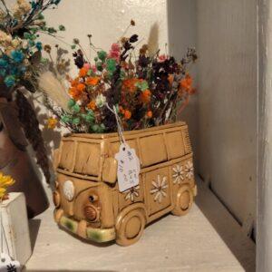 VW Bus With Dried Flowers